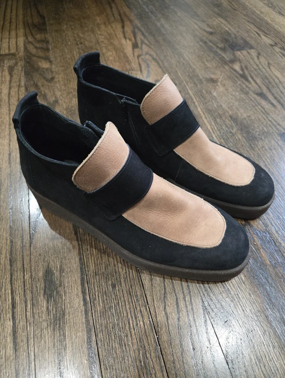 Arche Comoco Suede Loafer Mocassin Twp Tonw Colorblock Black Tan Size 41/9.5